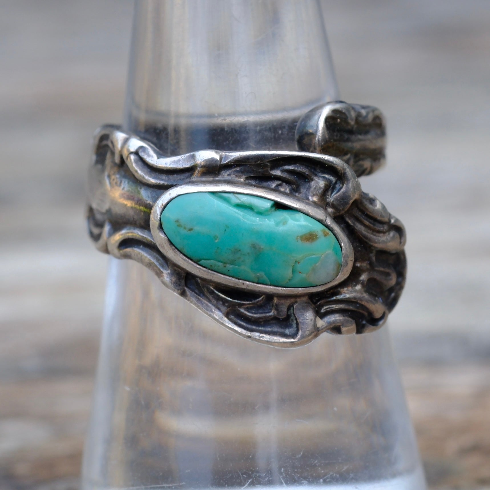 Vintage Sterling Turquoise Spoon Ring 5.75