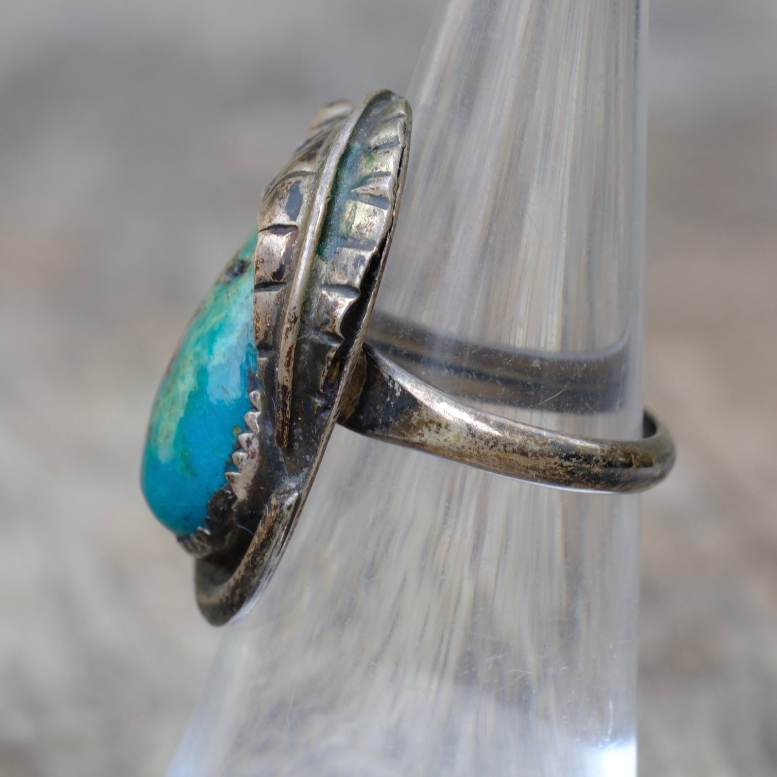 Vintage Sterling Turquoise Feather Ring 5.25