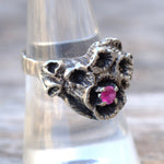 Vintage Sterling Modernist Red Glass Ring 8