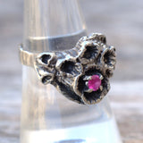 Vintage Sterling Modernist Red Glass Ring 8