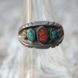 Vintage Sterling Turquoise and Coral Ring 6.25