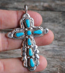 Vintage Sterling 7-Stone Turquoise Cross Necklace