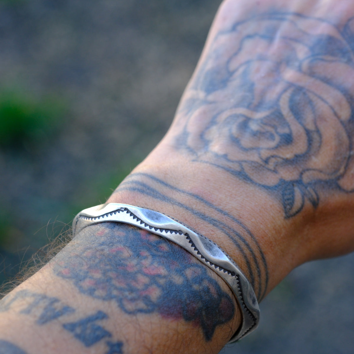 Vintage Sterling Silver Stamped Cuff Bracelet