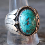 Vintage Sterling Turquoise Ribbed Band Ring 11.5