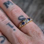 18K Gold Sapphire and Diamond Victorian Ring 7.5