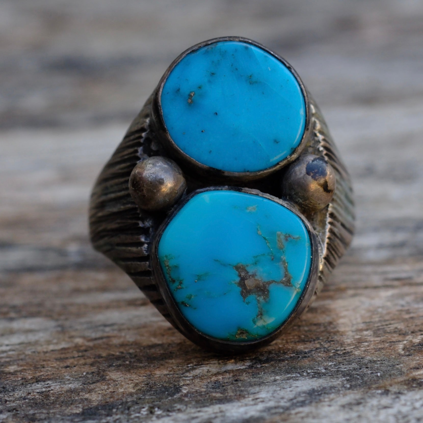 Vintage Sterling 2-Stone Turquoise Ring 11