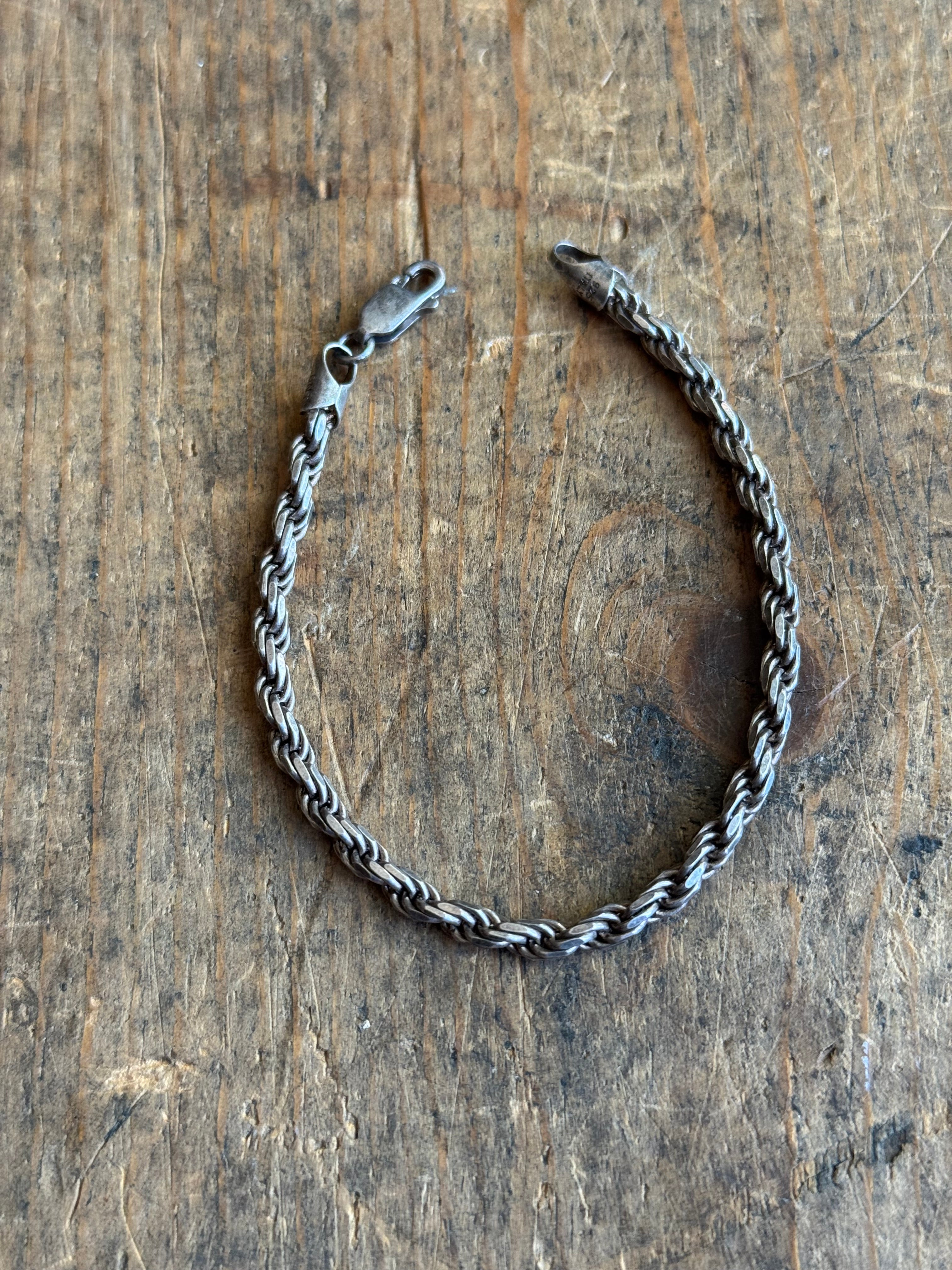 Vintage Sterling Silver Rope Chain Bracelet 6.75"