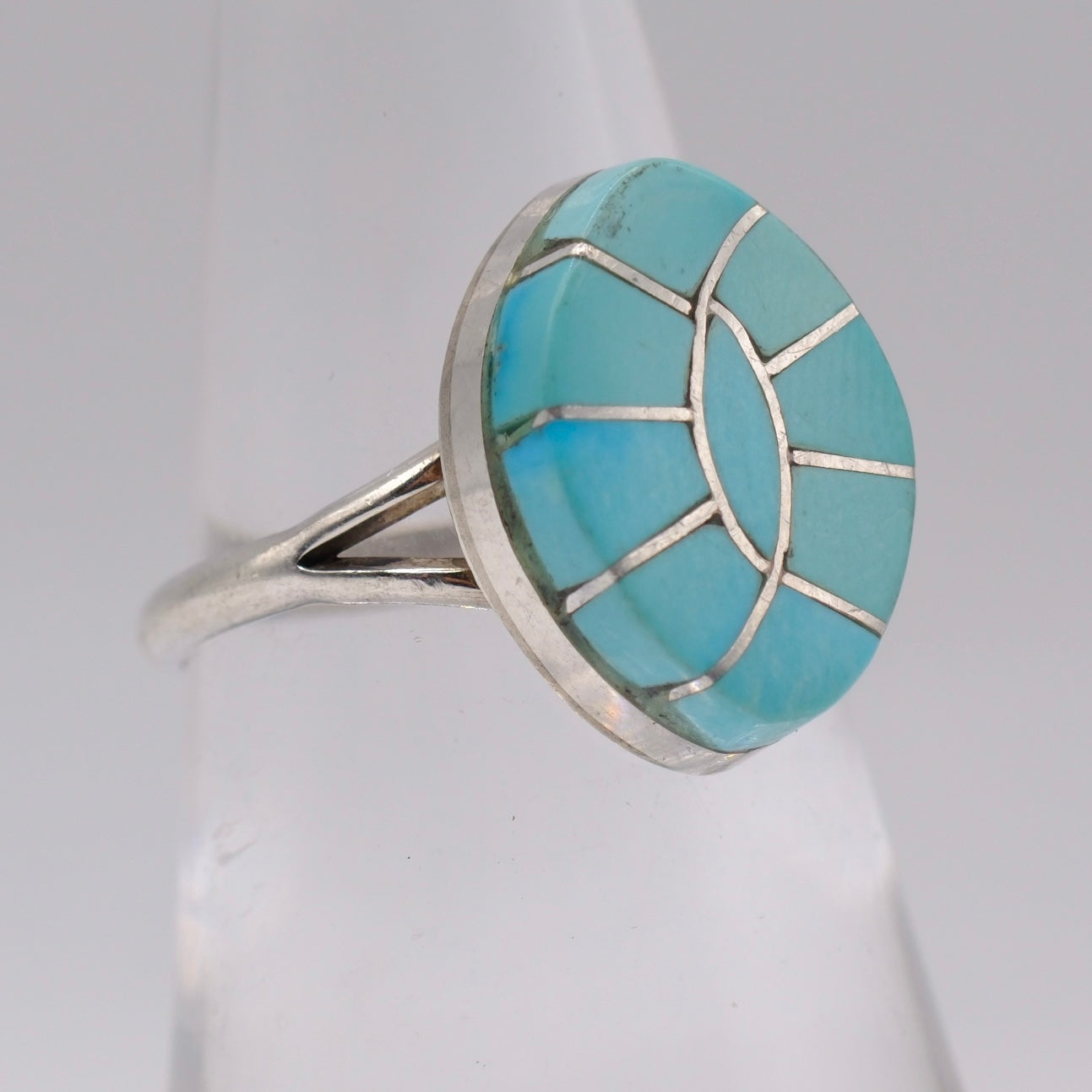 Vintage Sterling Turquoise Inlay Ring 6.25