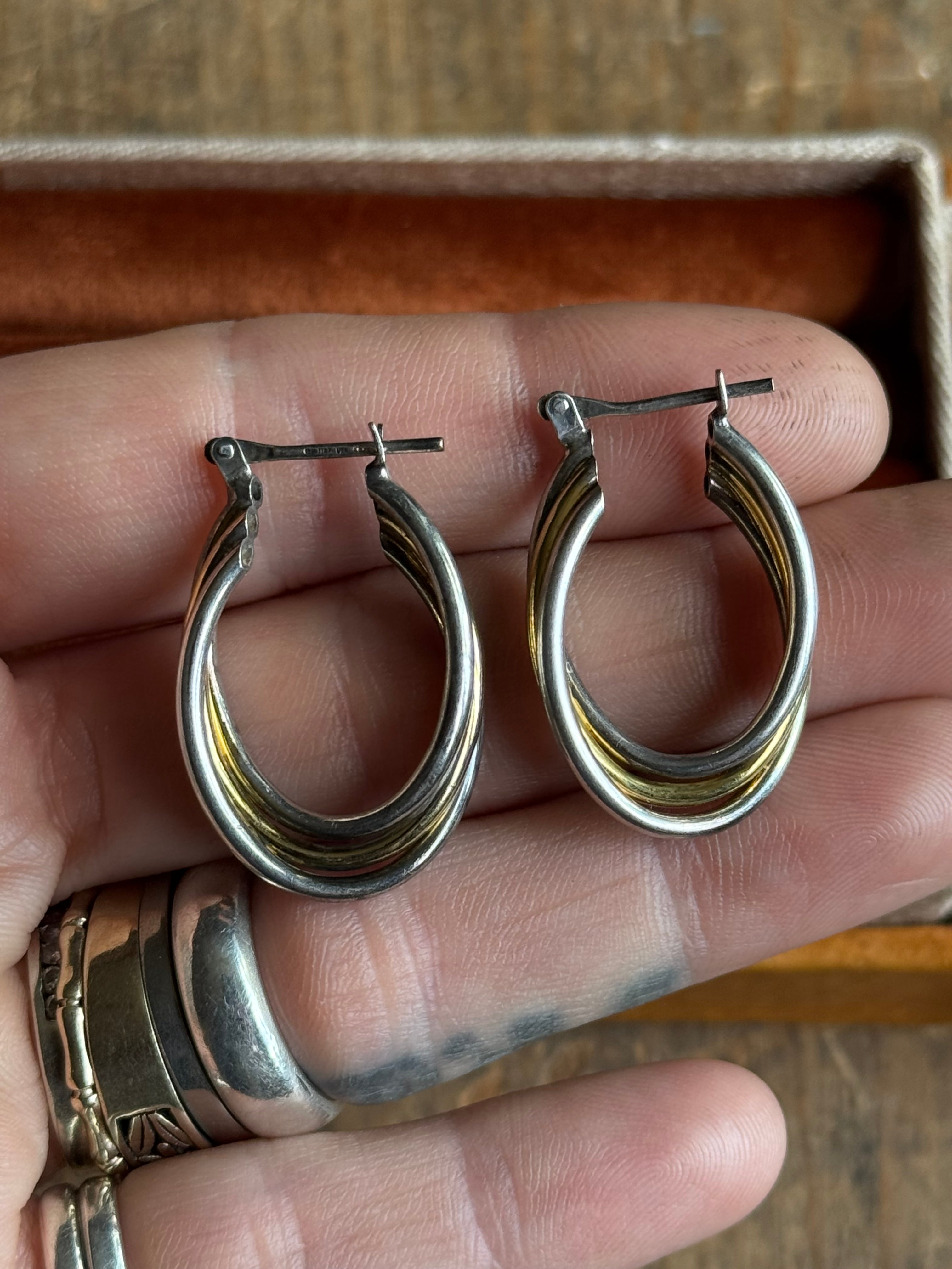 Vintage Sterling Silver & Gold Tone Triple Hoops
