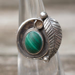 Vintage Sterling Malachite Feather Ring 5.5