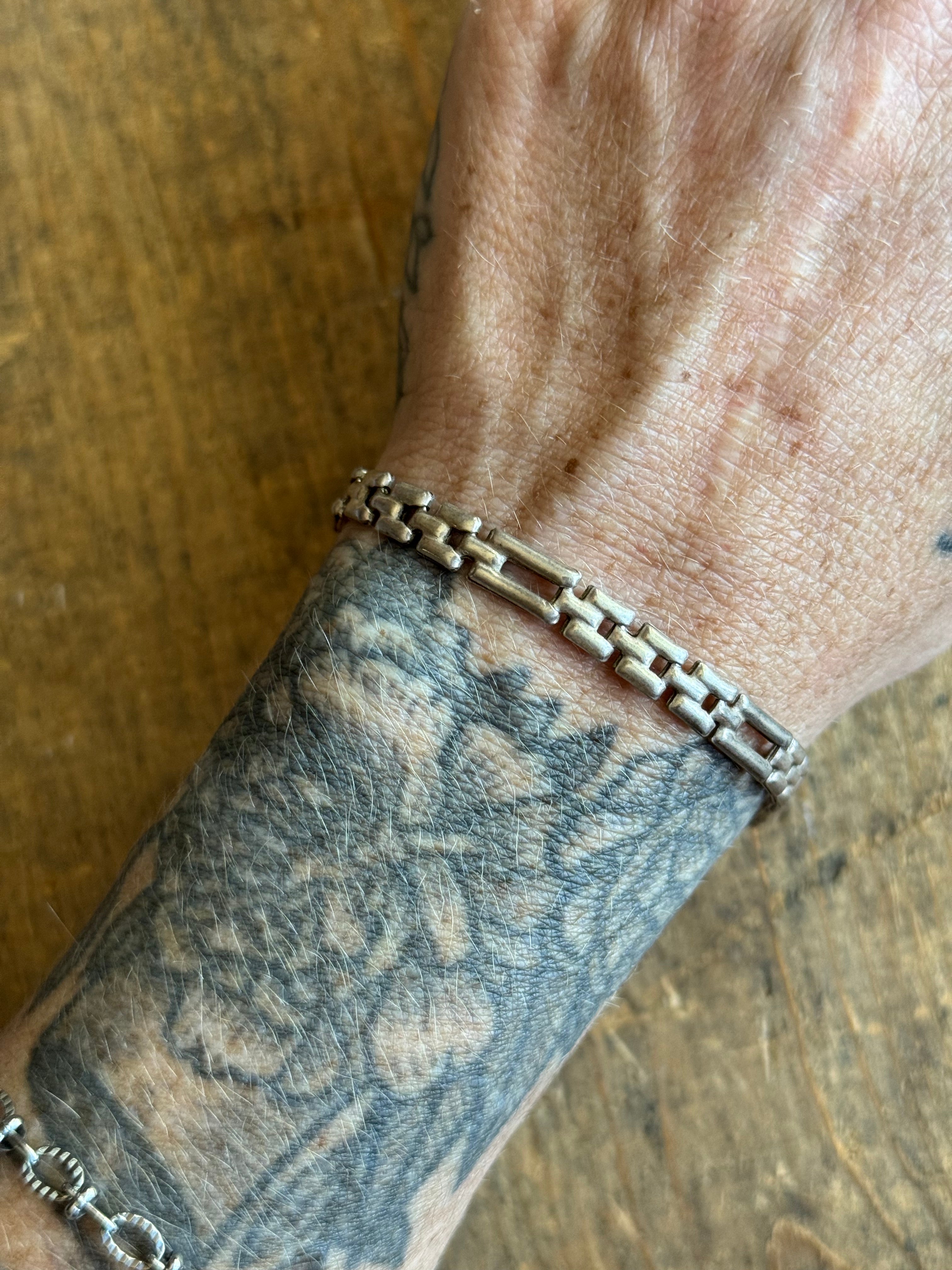Vintage Sterling Silver Hollow Square Link Chain Bracelet