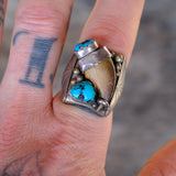Vintage Sterling Turquoise and Coral Claw Ring 9.5