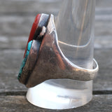 Chunky Vintage Sterling Turquoise and Coral Ring 11.75