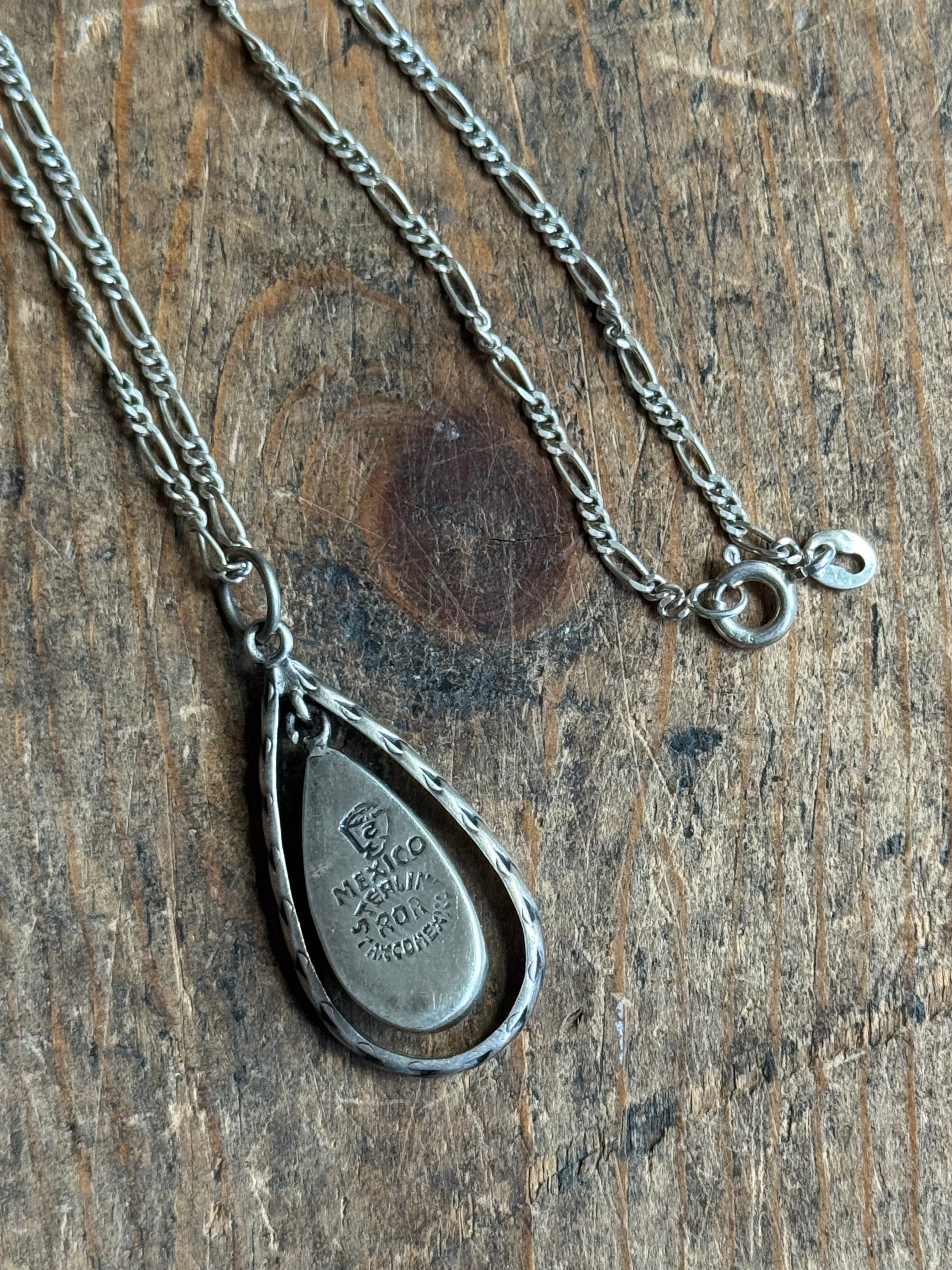Vintage Sterling Silver Chrysocolla Teardrop Necklace