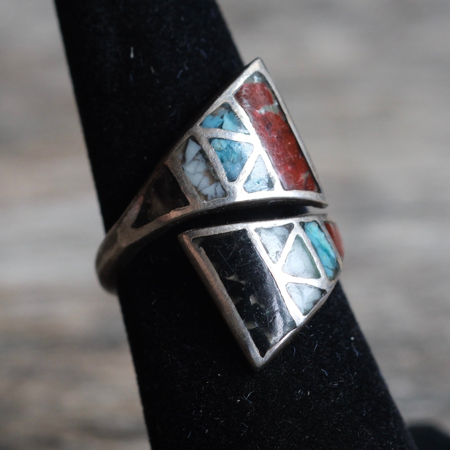 Vintage Sterling Multistone Inlay Overpass Ring 7.25