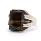 Vintage Sterling Tigers Eye Deco Signet Ring 10.75