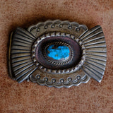 Vintage Sterling Heavy Turquoise Belt Buckle