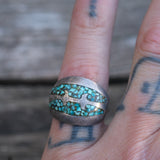 Vintage Sterling Turquoise Chip Inlay Ring 7