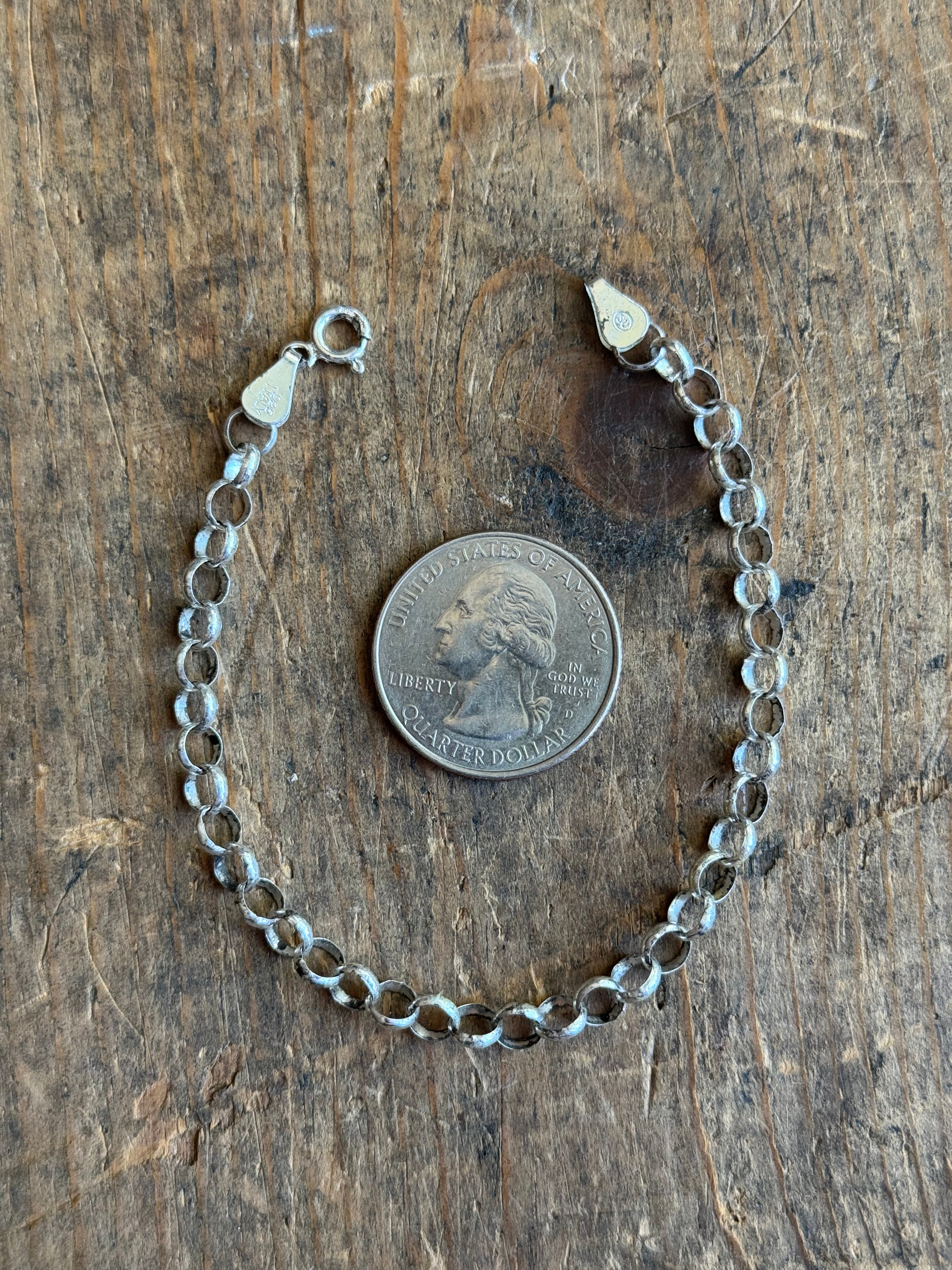 Vintage Sterling Silver Rolo Chain Bracelet 7"