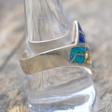 Vintage Sterling Turquoise and Lapis Inlay Ring 9.75
