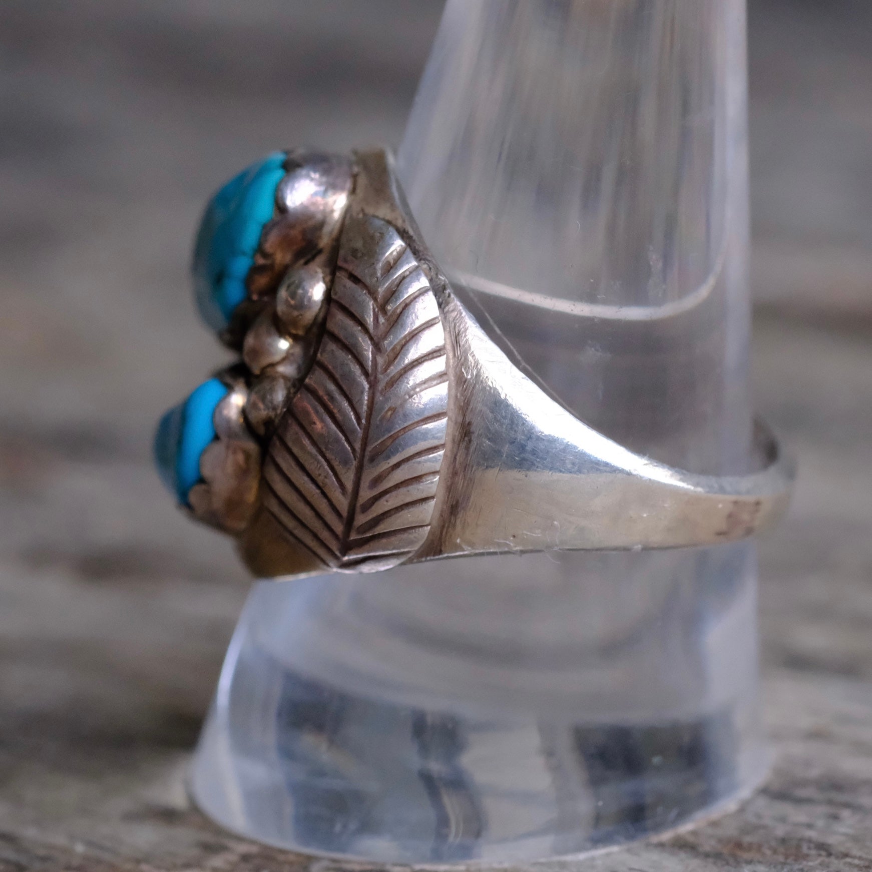 Vintage Sterling 2- Stone Turquoise Ring 10.5