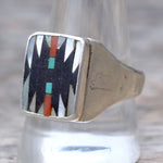 Vintage Sterling Zuni Inlay Dishta Ring 11