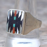 Vintage Sterling Zuni Inlay Dishta Ring 11