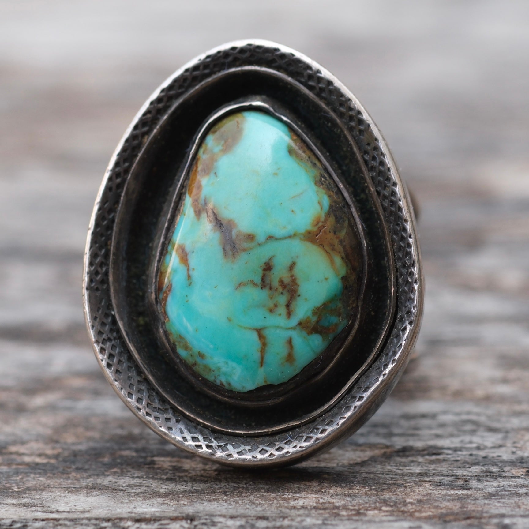 Vintage Sterling Turquoise Textured Band Ring 6