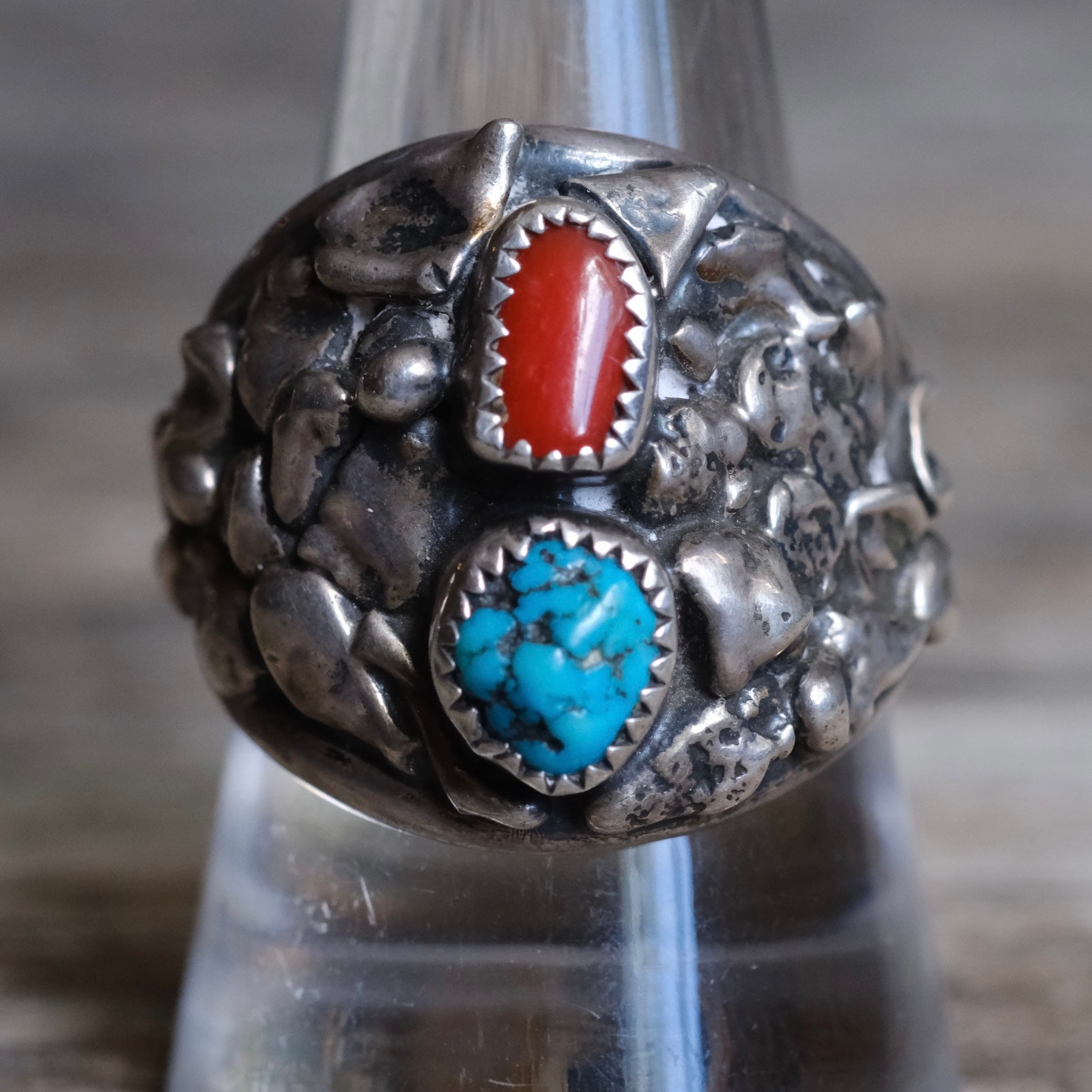 Vintage Sterling Turquoise and Coral Ring 10