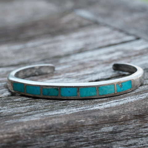 Vintage Sterling Turquoise Inlay Cuff