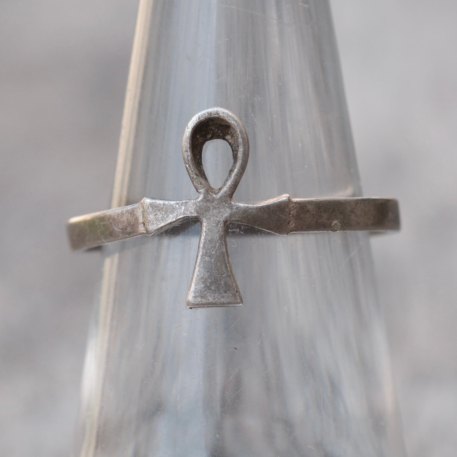 Vintage Sterling Silver Ankh Ring 7.5