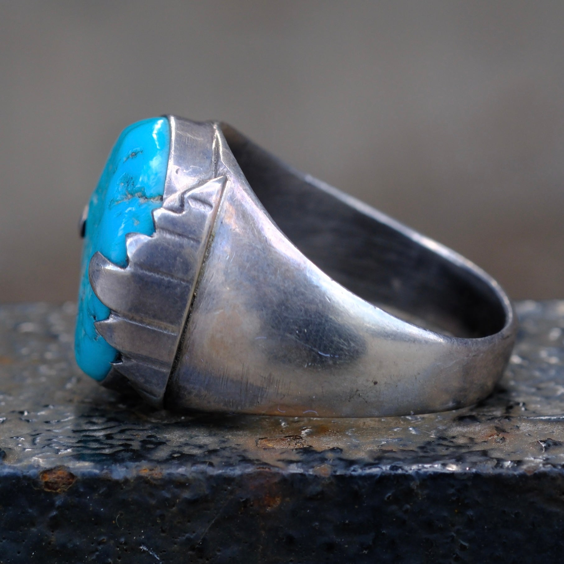Vintage Sterling Turquoise Ring 13.5
