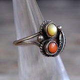 Vintage Sterling Mother Of Pearl and Coral Ring 4.5