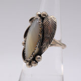 Vintage Sterling Mother Of Pearl Feather Ring 5.25