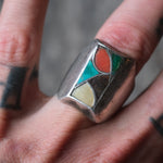 Vintage Sterling Zuni Inlay Fish Scale Ring 9