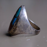 Vintage Sterling Multistone Inlay Fish Scale Ring 10