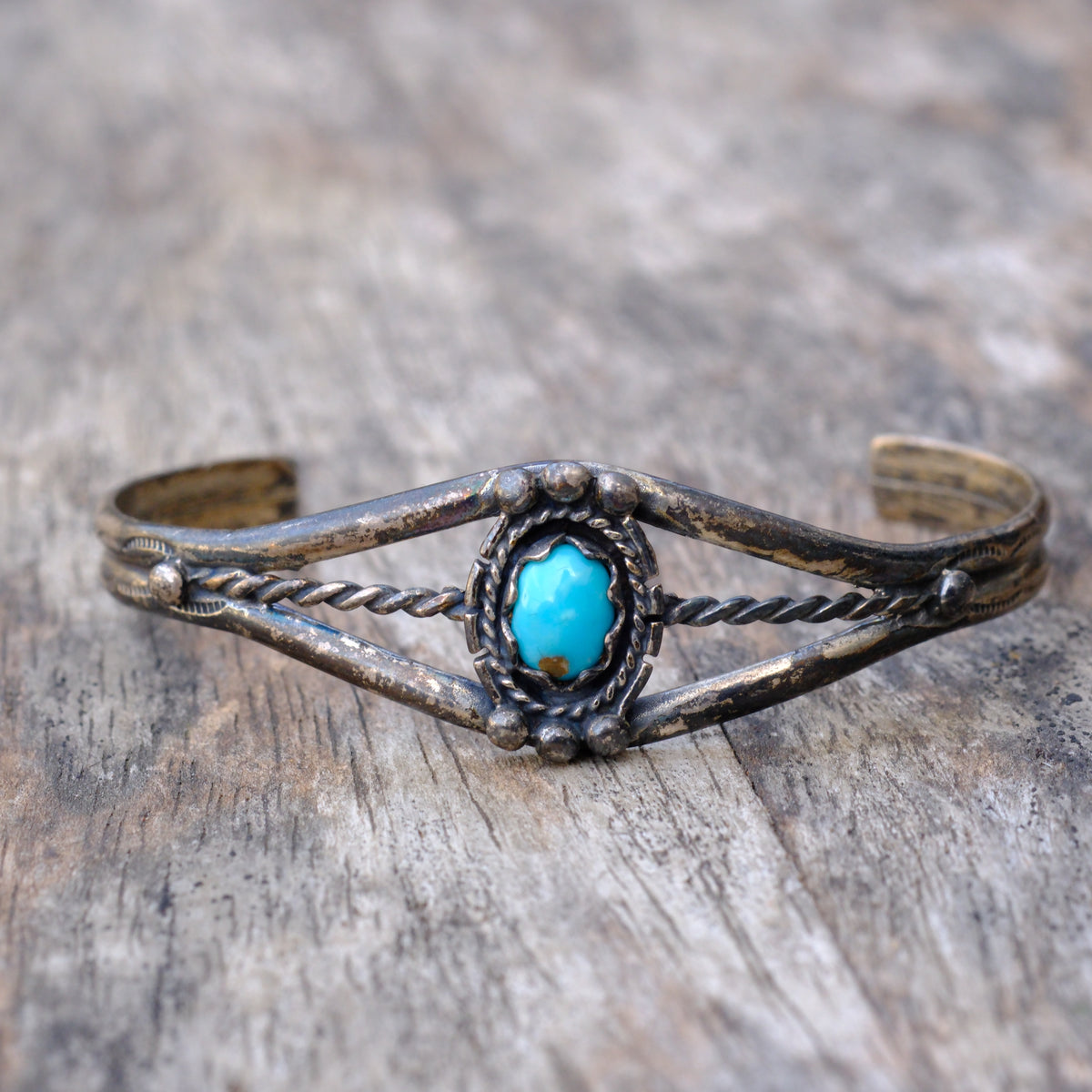 Vintage Sterling Turquoise Roper Cuff Bracelet