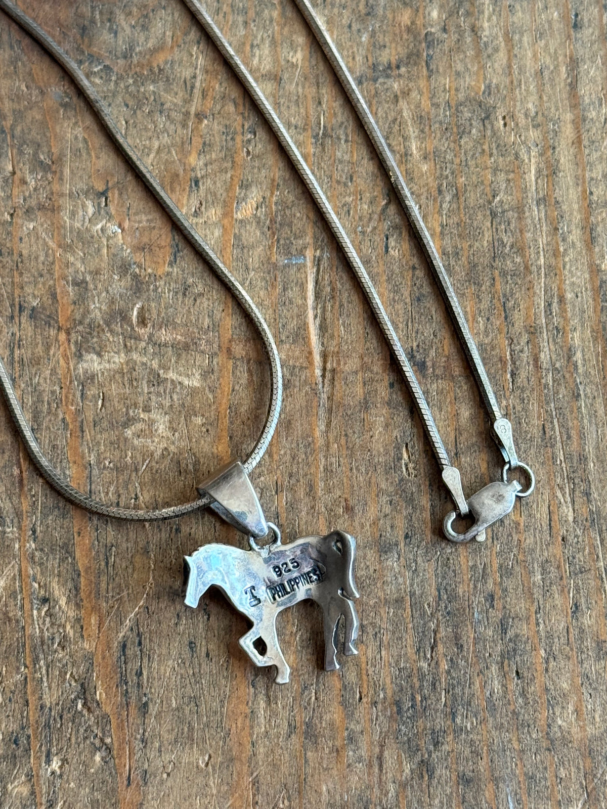 Vintage Sterling Silver Multistone Inlay Horse Necklace