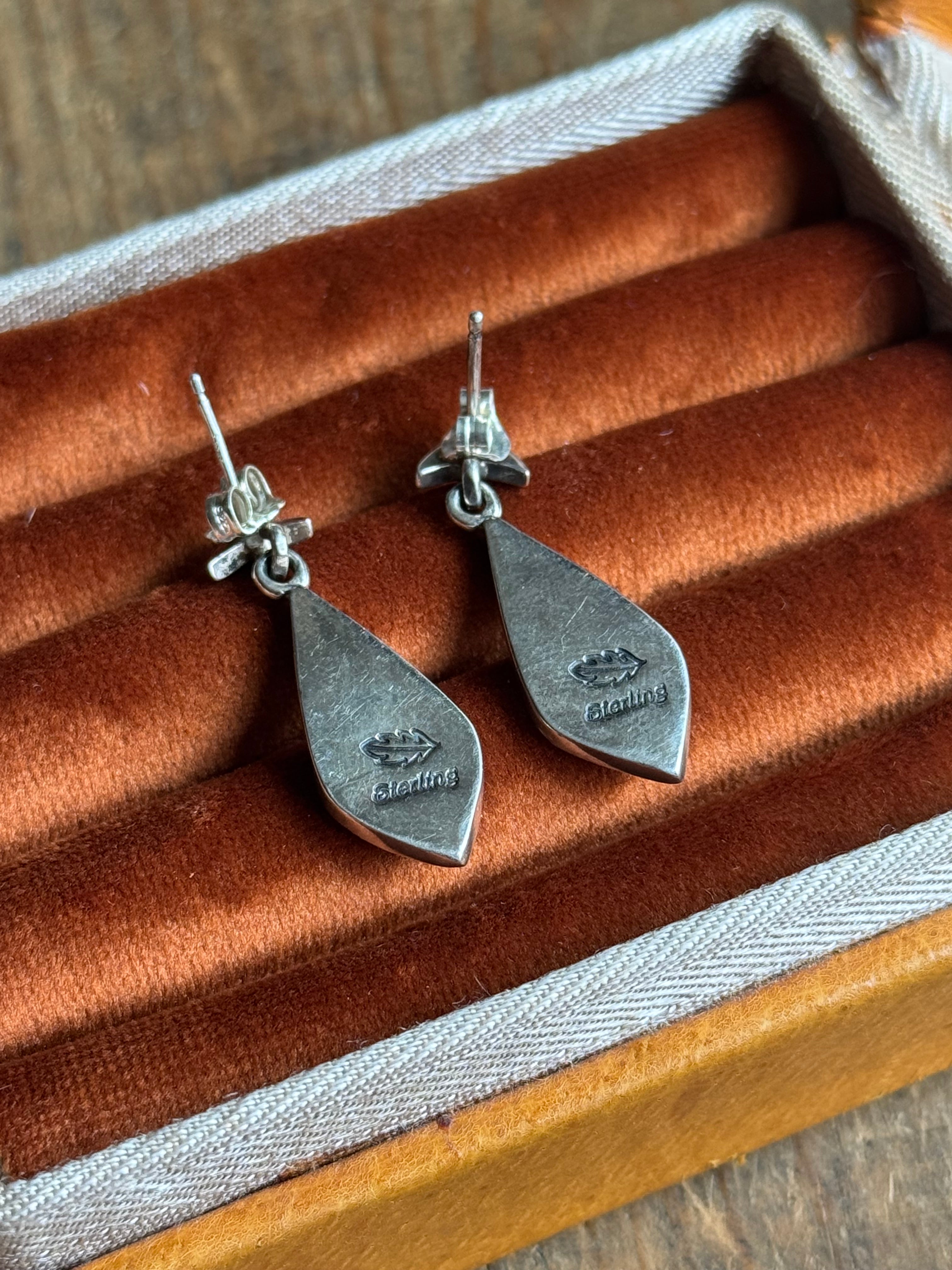 Vintage Sterling Silver Spiny Oyster Inlay Earrings
