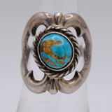 Vintage Sterling Silver Sandcast Turquoise Ring 6.5