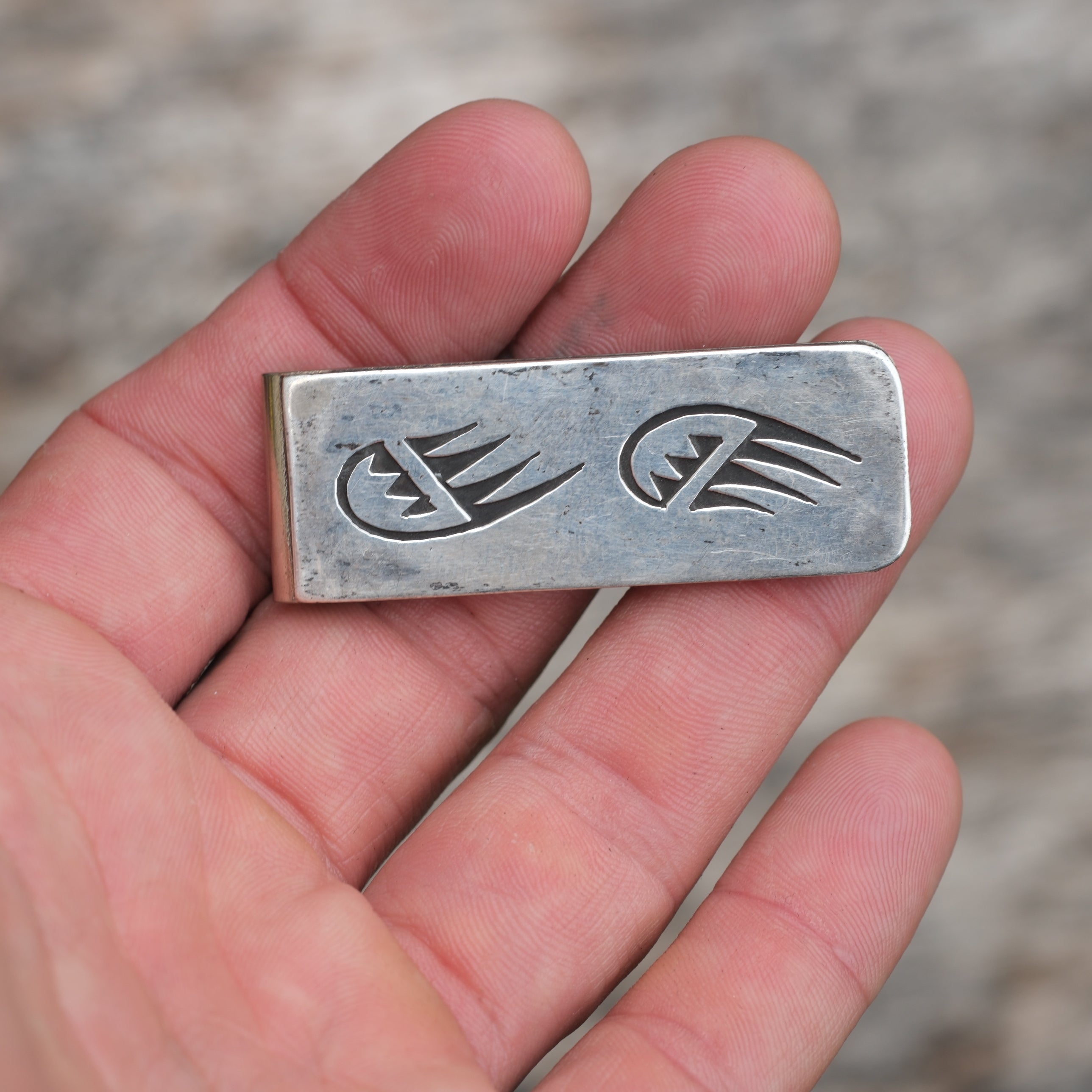 Vintage Sterling Overlay Hopi Bear Paw Money Clip