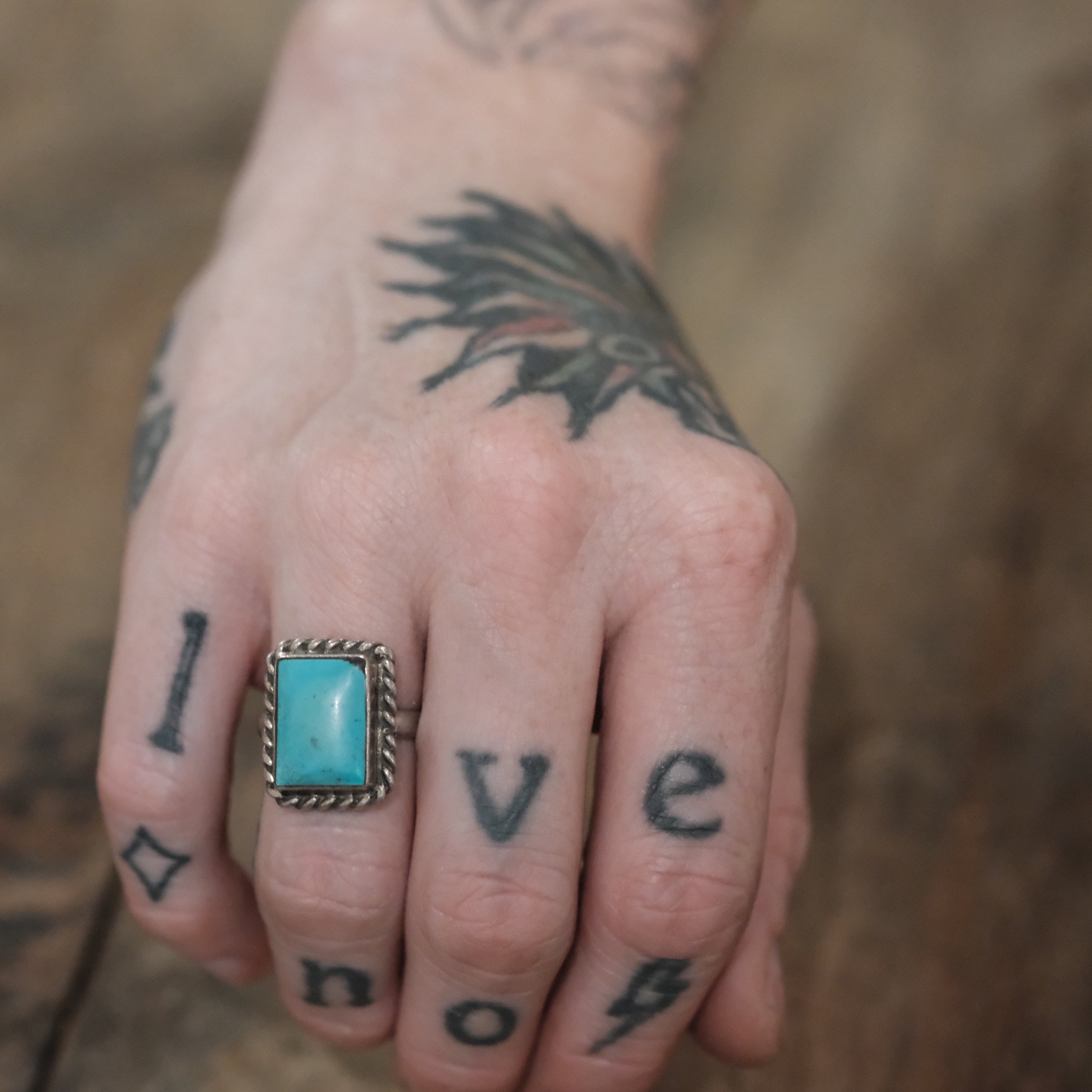 Vintage Sterling Turquoise Roper Ring 4.75
