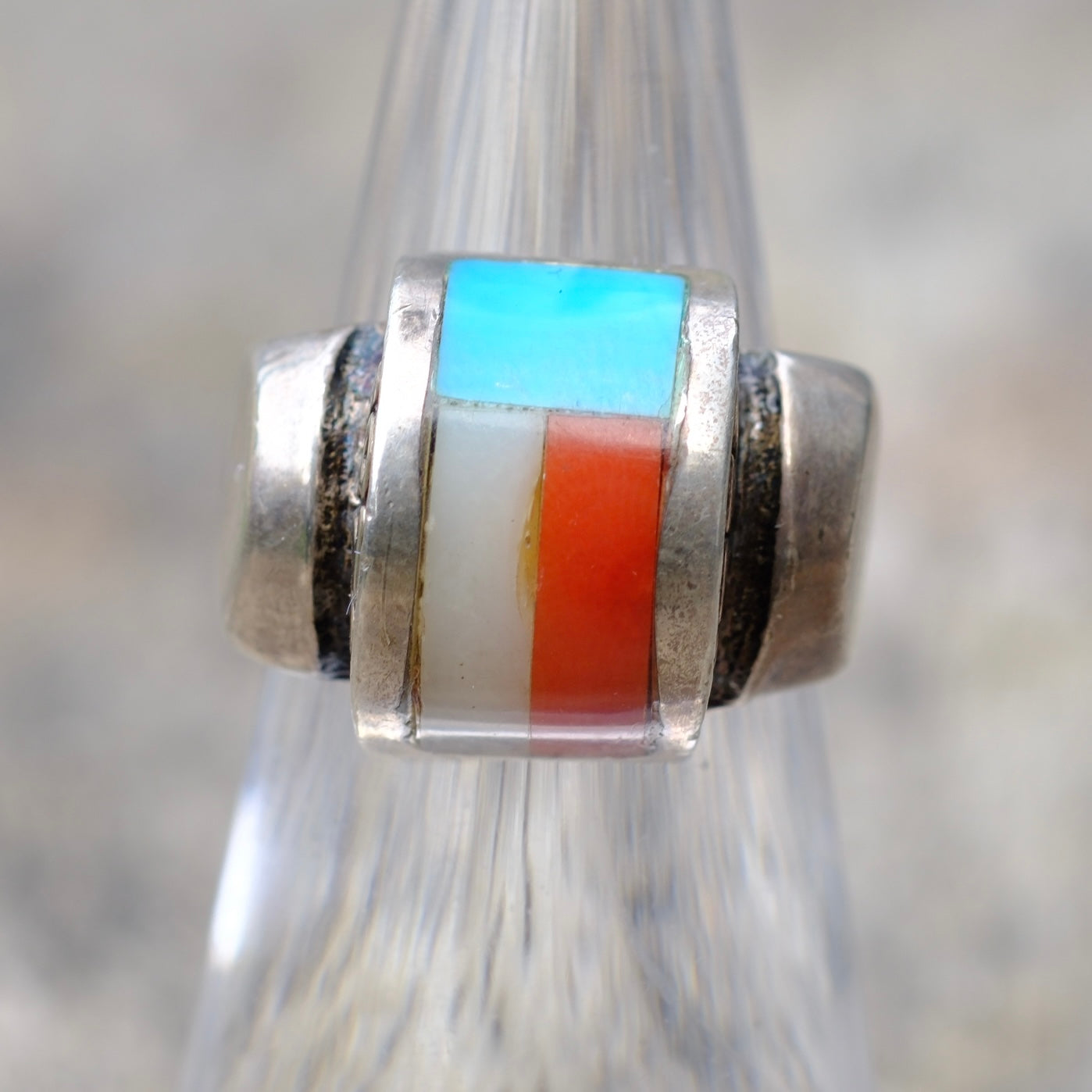 Vintage Sterling Centennial Inlay Ring 5.25