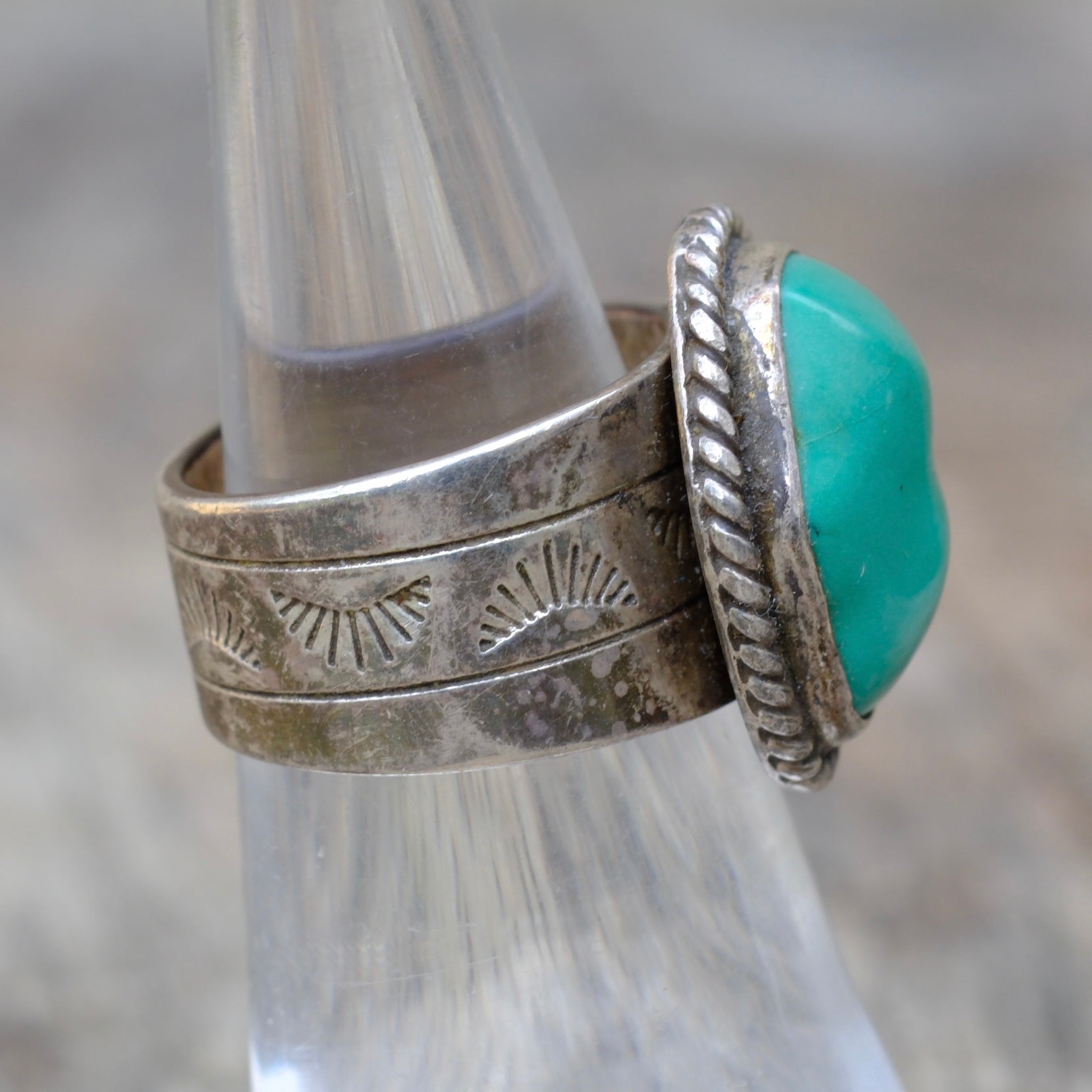 Vintage Sterling Turquoise Stamped Band Ring 6