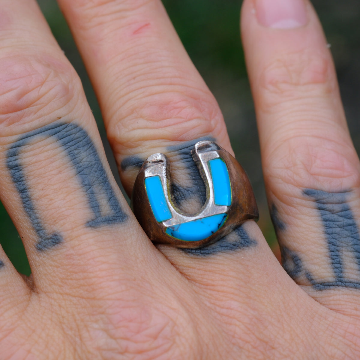 Vintage Sterling Turquoise Lucky Horseshoe Ring 9