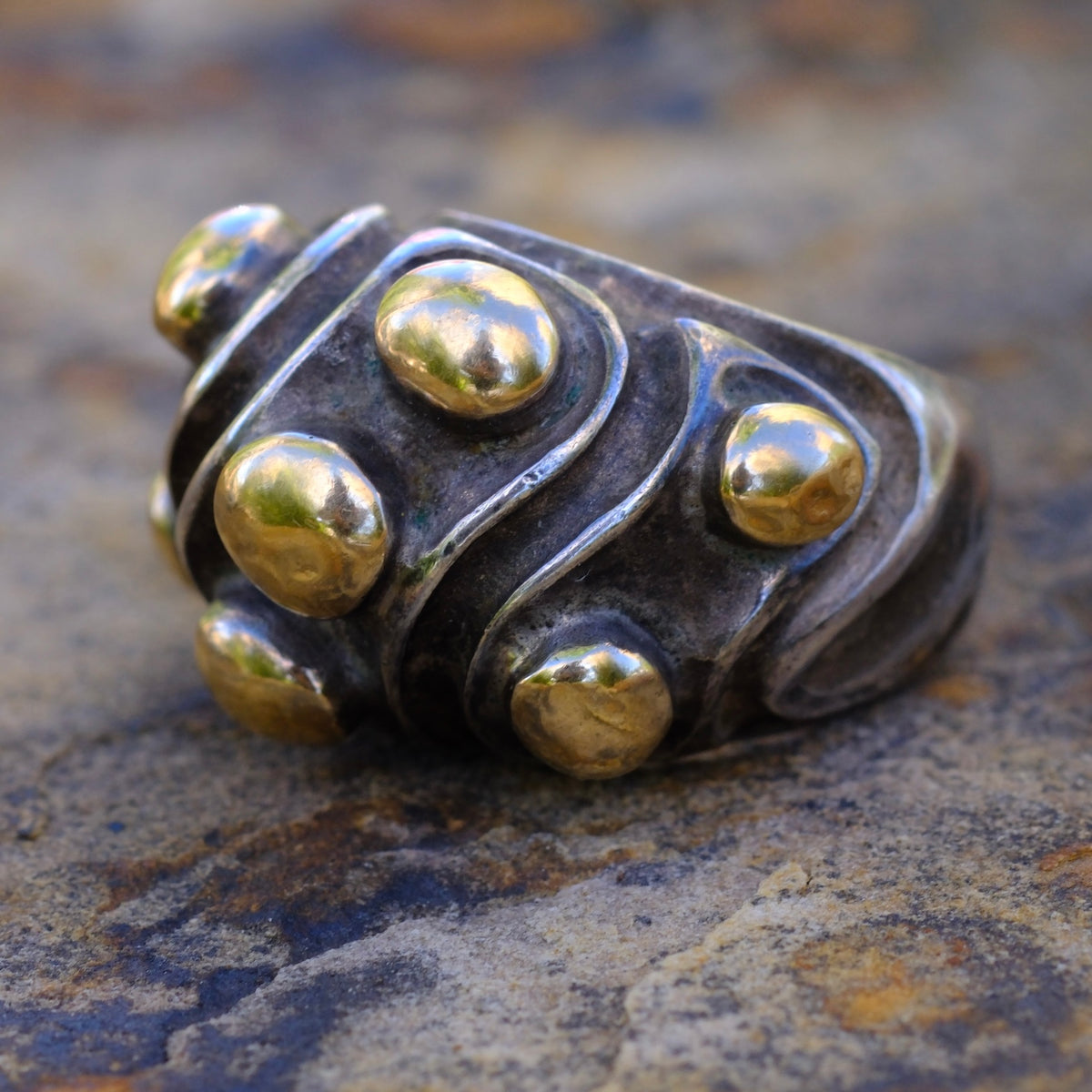 Vintage Sterling and 18K Gold Ring 6.75 Caviar-Lagos