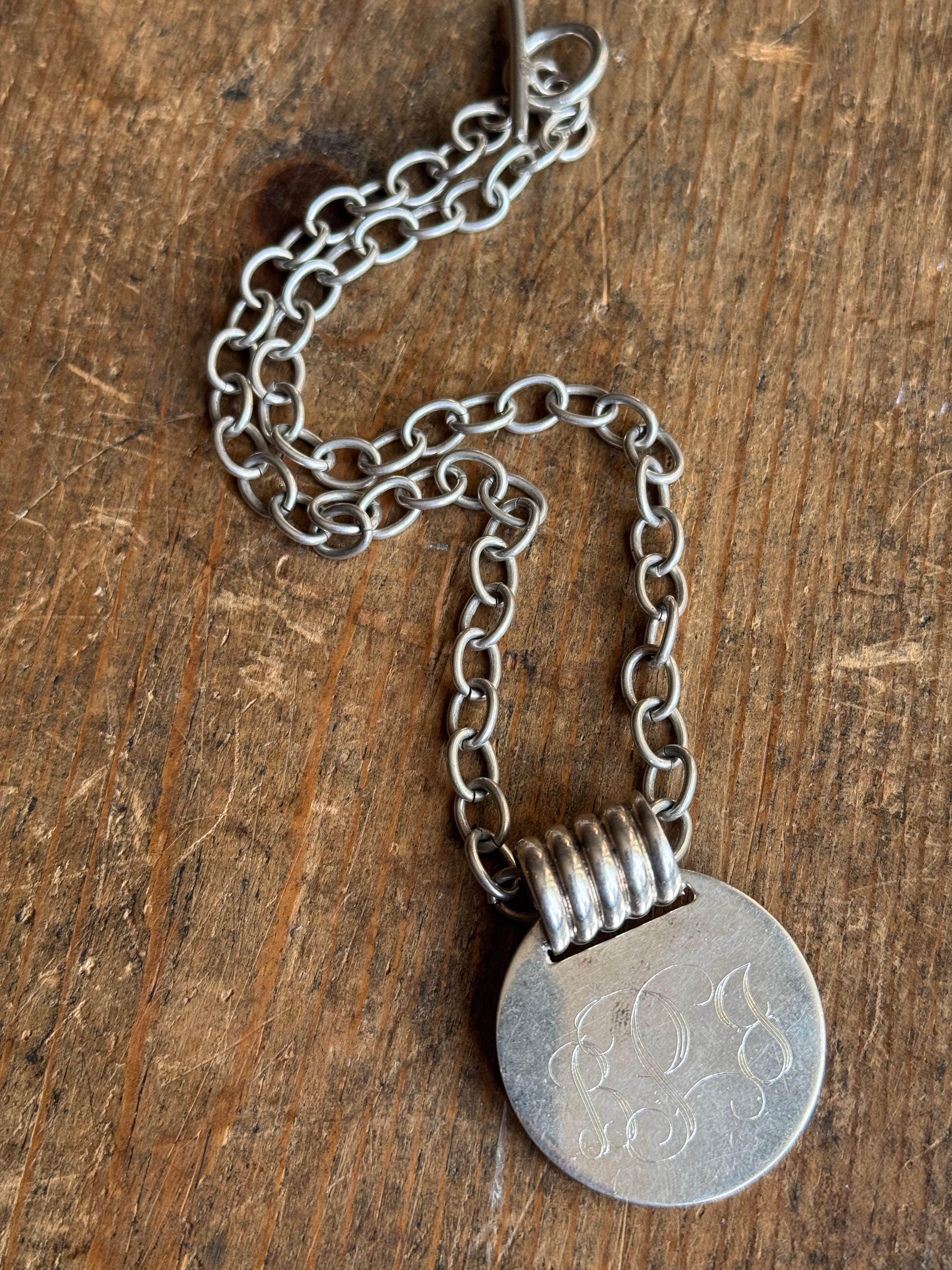Vintage Sterling Silver 15’.5” BPJ’ Pendant Toggle Cable Chain Necklace