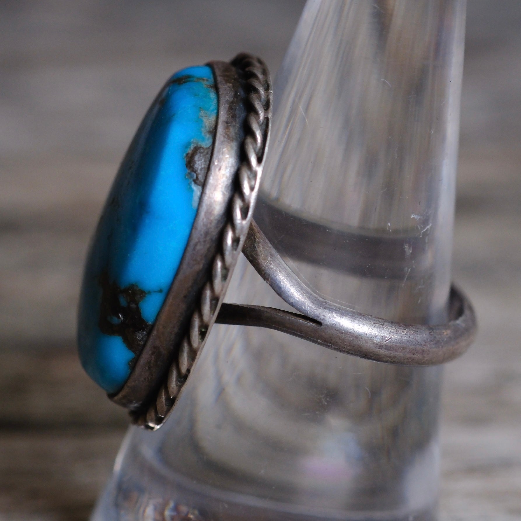 Vintage Sterling Turquoise Roper Ring 8.5