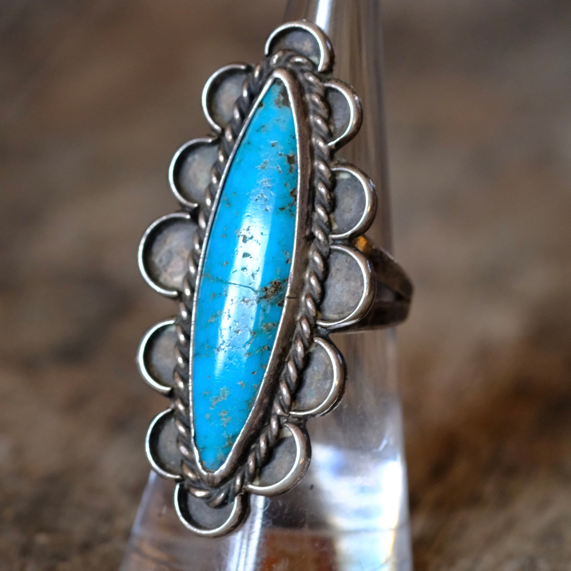 Vintage Sterling Turquoise Florette Ring 6.25