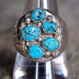 Vintage Sterling 5-Stone Turquoise Cluster Ring 10.5